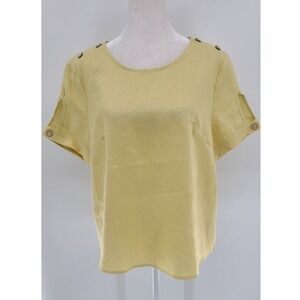 LINTICO Linen Coastal Shirt Top Size S Yellow Short Sleeve‎ Lagenlook Resort